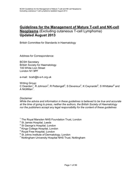 Guidelines for the Management Peripheral T-Cell Lymphoma