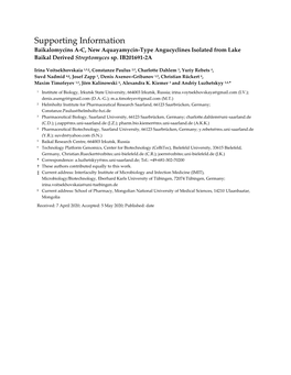 Supporting Information Baikalomycins A-C, New Aquayamycin-Type Angucyclines Isolated from Lake Baikal Derived Streptomyces Sp