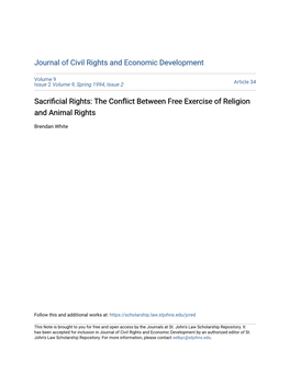 Sacrificial Rights: the Conflict Between Free Exercise of Religion and Animal Rights