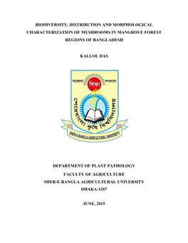 Biodiversity, Distribution and Morphological Characterization of Mushrooms in Mangrove Forest Regions of Bangladesh