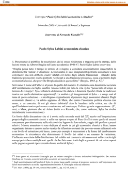 Paolo Sylos Labini Economista Classico