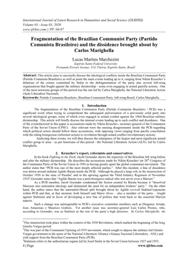 Fragmentation of the Brazilian Communist Party (Partido Comunista Brasileiro) and the Dissidence Brought About by Carlos Marighella