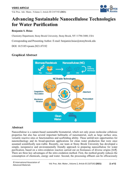 Advancing Sustainable Nanocellulose Technologies for Water Purification Benjamin S