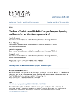 The Role of Cadmium and Nickel in Estrogen Receptor Signaling and Breast Cancer: Metalloestrogens Or Not?