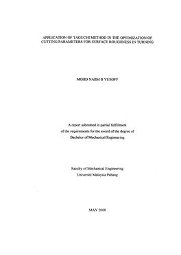 Application of Taguchi Method in the Optimization of Cutting Parameters for Surface Roughness in Turning