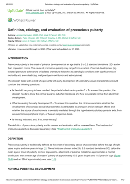 Definition, Etiology, and Evaluation of Precocious Puberty - Uptodate