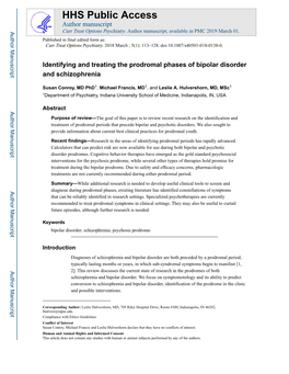 Identifying and Treating the Prodromal Phases of Bipolar Disorder and Schizophrenia