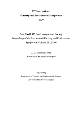 Proceedings of the 25Th International Symposium on Forestry and Environment