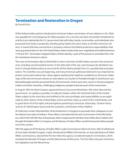 Termination and Restoration in Oregon by Donald Fixico