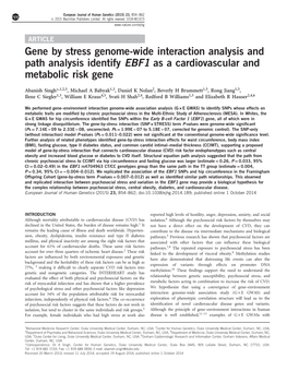 Gene by Stress Genome-Wide Interaction Analysis and Path Analysis Identify EBF1 As a Cardiovascular and Metabolic Risk Gene