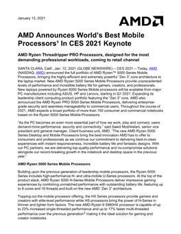 AMD Announces World's Best Mobile Processors¹ in CES 2021 Keynote