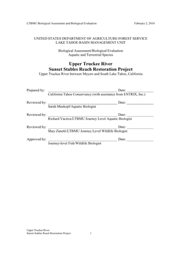 Upper Truckee River Sunset Stables Reach Restoration Project Upper Truckee River Between Meyers and South Lake Tahoe, California