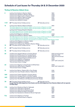 Schedule of Last Buses for Thursday 24 & 31 December 2020