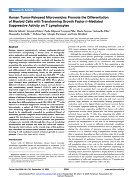 Human Tumor-Released Microvesicles Promote the Differentiation of Myeloid Cells with Transforming Growth Factor-B–Mediated Suppressive Activity on T Lymphocytes