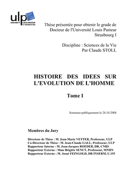 Histoire Des Idees Sur L'evolution De L'homme