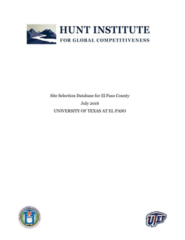 Site Selection Database for El Paso County July 2016 UNIVERSITY of TEXAS at EL PASO