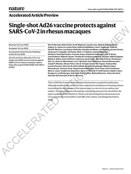 Single-Shot Ad26 Vaccine Protects Against SARS-Cov-2 in Rhesus Macaques W