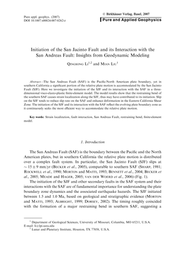 Initiation of the San Jacinto Fault and Its Interaction with the San Andreas Fault: Insights from Geodynamic Modeling