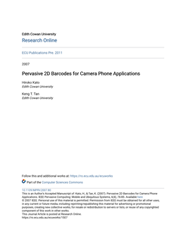 Pervasive 2D Barcodes for Camera Phone Applications