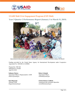USAID Mali Civic Engagement Program (CEP-Mali) Year 3 Quarter 2 Performance Report (January 1 to March 31, 2019)