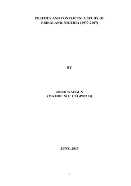 A Study of Ebiraland, Nigeria (1977-2007) by Joshua Segun