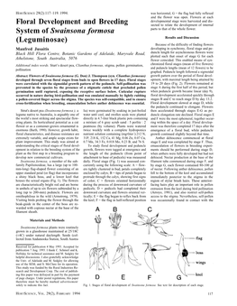 Floral Development and Breeding System of Swainsona Formosa