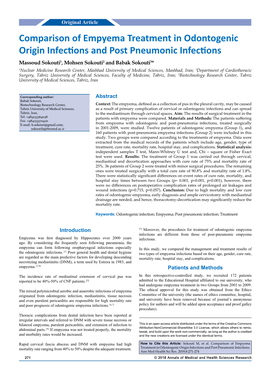 Comparison of Empyema Treatment in Odontogenic Origin Infections And