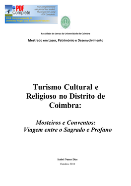 Turismo Cultural E Religioso No Distrito De Coimbra