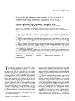 Role of the S100B Serum Biomarker in the Treatment of Children Suffering from Mild Traumatic Brain Injury