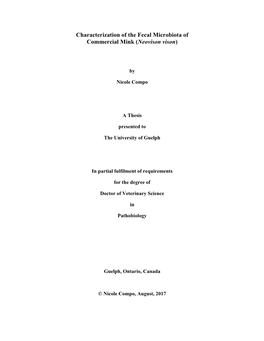 Characterization of the Fecal Microbiota of Commercial Mink (Neovison Vison)