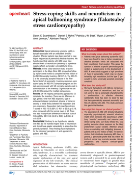 Stress-Coping Skills and Neuroticism in Apical Ballooning Syndrome (Takotsubo/ Stress Cardiomyopathy)