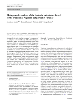 Metagenomic Analysis of the Bacterial Microbiota Linked to the Traditional Algerian Date Product Bbtana^