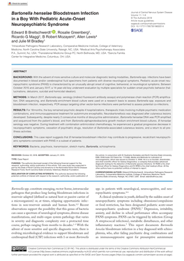 Bartonella Henselae Bloodstream Infection in a Boy with Pediatric