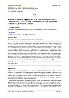 An Analysis of Two Drinking Water Systems in Nunatsiavut, Labrador, Canada