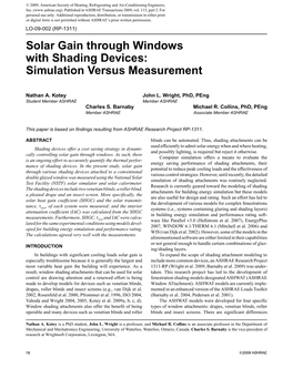 Solar Gain Through Windows with Shading Devices: Simulation Versus Measurement