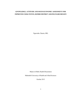 Knowledge, Attitude and Socio-Economic Assessment for Improved Cook Stoves, Rombo District, Kilimanjaro Region