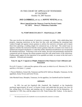 IN the COURT of APPEALS of TENNESSEE at JACKSON October 10, 2007 Session