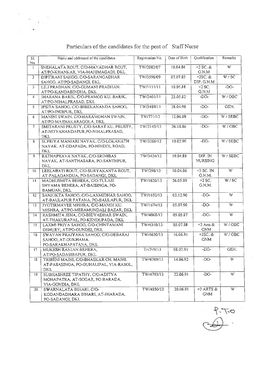 Particulars of the Candidates for the Post of Staff Nurse