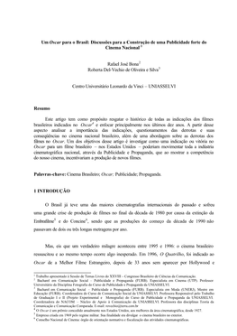 Um Oscar Para O Brasil: Discussões Para a Construção De Uma Publicidade Forte Do Cinema Nacional 1