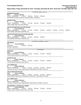 Film Schedule Summary Governors Crossing 14 1402