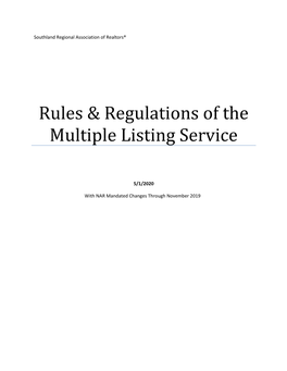 Rules & Regulations of the Multiple Listing Service
