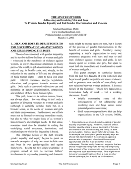 THE AIM FRAMEWORK Addressing and Involving Men and Boys to Promote Gender Equality and End Gender Discrimination and Violence