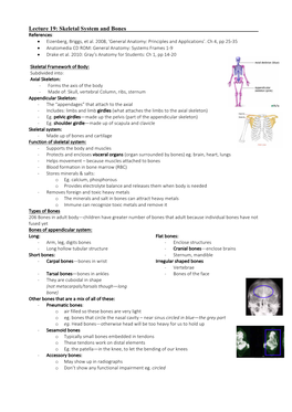 Skeletal System and Bones References: • Eizenberg, Briggs, Et Al