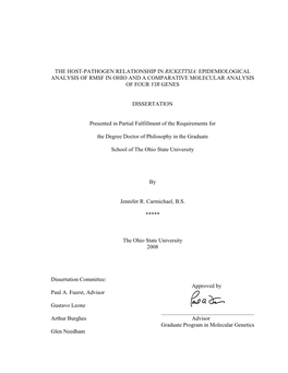 The Host-Pathogen Relationship in Rickettsia: Epidemiological Analysis of Rmsf in Ohio and a Comparative Molecular Analysis of Four Vir Genes