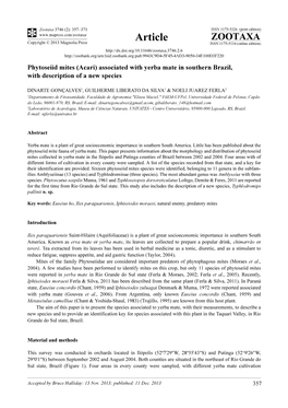 Phytoseiid Mites (Acari) Associated with Yerba Mate in Southern Brazil, with Description of a New Species