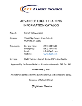 Advanced Flight Training Information Catalog