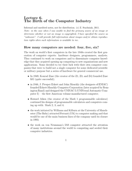 Lecture 6. the Birth of the Computer Industry