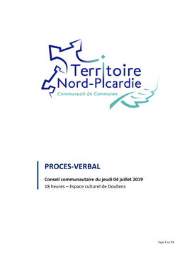 PROCES-VERBAL Conseil Communautaire Du Jeudi 04 Juillet