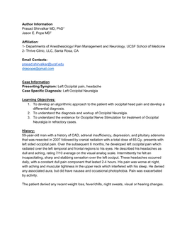 Occipital Neuralgia Case