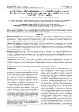 Administration of Streptococcus Bovis Isolated from Sheep Rumen Digesta on Rumen Function and Physiology As Evaluated in a Rumen Simulation Technique System